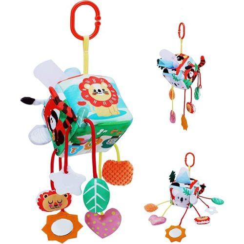 NewFamily Clip-On Baby Sensory Toy, with Baby-Safe Mirror and Teether, Easy-Clip Attachment, Multi-Texture Easy-Grip, fits Strollers and Cribs, Newborn Gift for 0–12 Months