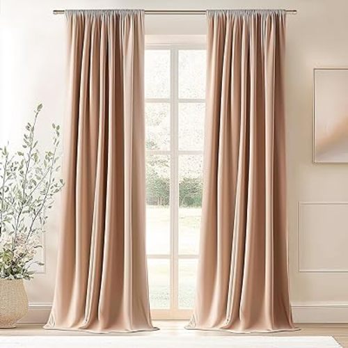 Topfinel Velvet Curtains Blackout Curtains 84 Inches Long, Blush Pink Beige Rose Gold Room Darkening Thermal Insulated Soundproof Modern Nursery Rod Pocket Crushed Velvet Drapes for Bedroom 2 Panels