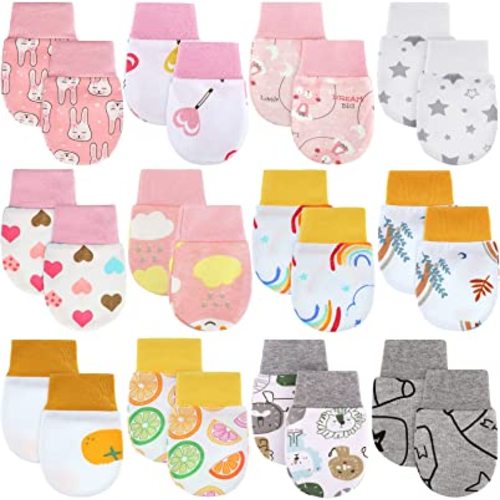12 Pairs Newborn Baby Mittens Infant Toddler Gloves No Scratch Mittens Gloves for 0-6 Months Baby Boys Girls