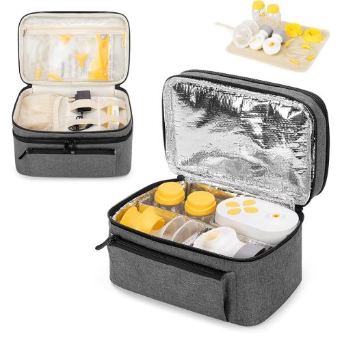 BAFASO Breast Pump Bag (Compatible with Medela* Pump in Style) with a Waterproof Pump Parts Pad, Carrying Case for Medela* Pump in Style and Extra Parts (Patent Pending), Gray