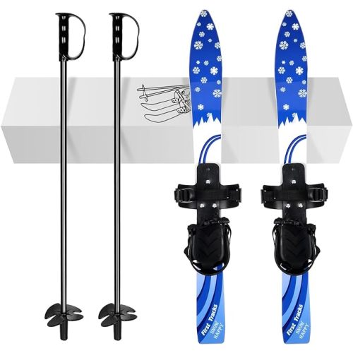 Odoland Kid's Beginner Snow Skis and Poles with Bindings, Low-Resistant Ski Boards for Age 4 and Under, Lightweight Sturdy and Safe Kids Skiing Equipment