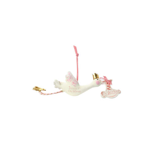 Baby's First Christmas Stork ornament - pink | Tricia Lowenfield Design | Over The Moon