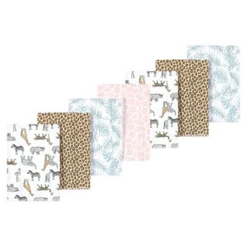 Luvable Friends Hudson Baby Flannel Burp Cloths 7pk, Pink Safari Fun