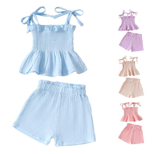 TIANZEN Girls Outfits Set Casual Summer Outfits For Toddler Girls Floral Lace Tie Shoulder Top With Solid Straight Pants Party Photo Outfit Baby Twin Girl Clothes