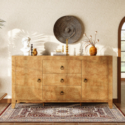 Millwood Pines Dorne 60" Modern High Gloss Burl Sideboard with Adjustable Shelves & Reviews | Wayfair