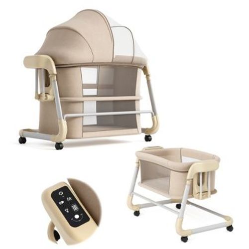 Electric Rocking Bassinet, 5 Swing Speeds, 12 Lullabies, Remote, Khaki