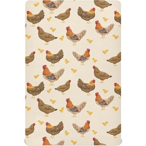 Pfrewn Crib Sheets for Boys Girls Hens Roosters Chickens Set Fitted Crib Sheet Fits Standard Crib Mattress Pads Stretch Soft Toddler Baby Sheet, 52x28x9IN