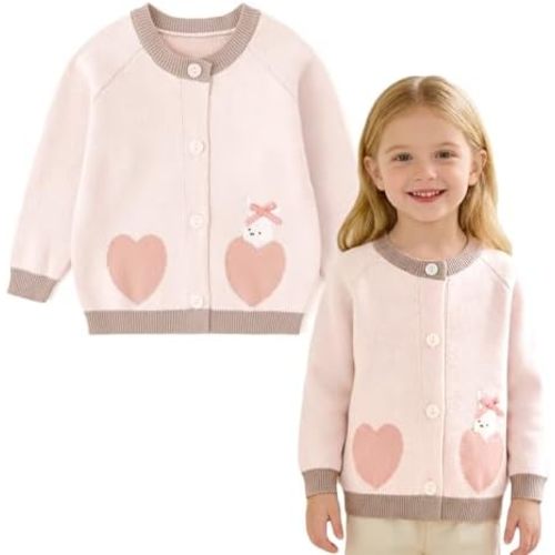 Simplee kids Baby Girl Knit Cardigan Sweater Cream Cotton Autumn Coat