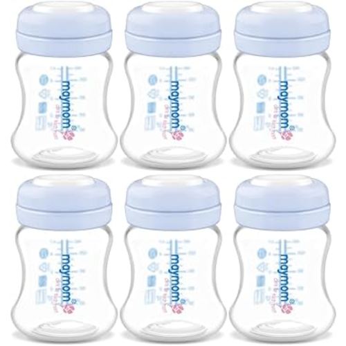 Maymom Wide-Mouth Milk Storage Collection Bottle with SureSeal Sealing Disk; Compatible with Spectra/Motif Luna/Ameda MYA/Bellababy Pumps. Can Replace Spectra S1 S2 Bottles, 6 pc (4.7Oz/140mL, 6pc)