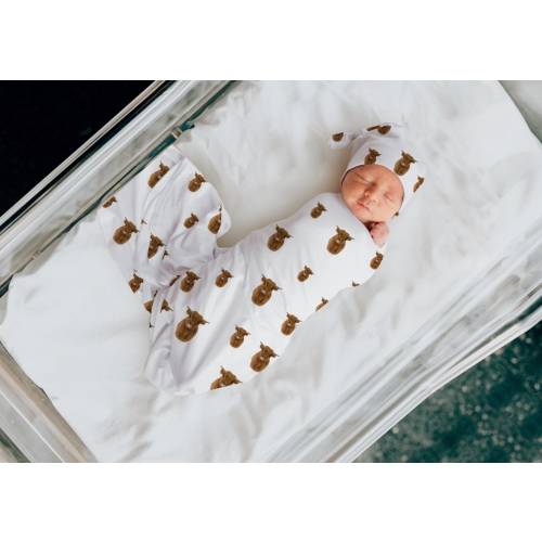 HIGHLAND COW Swaddle Blanket - Cowboy Baby Blanket Hat Set Animal Baby Shower Gift Newborn Baby Boy Coming Home Outfit Hospital Photo