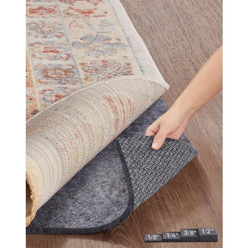 Veken Non Slip Cushioned Rug Pad Gripper, Felt and Silicone Backing, 9 x 12 Ft, 1/4 inch Thick Carpet Liner Protector Mat for Area Rugs and Hardwood Floors, with Over 99 Pcs Anti-Slip Strips Pattern