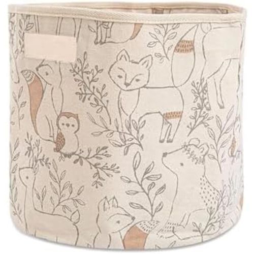 Crane Baby Fabric Round Nursery Storage Basket, Toy Storage, Woodland Nursery Decor, 13"x12", Toy Basket, Baby Storage Organizer, Toy Organizers and Storage Bins, Baby Organizers and Storage, Toy Bins