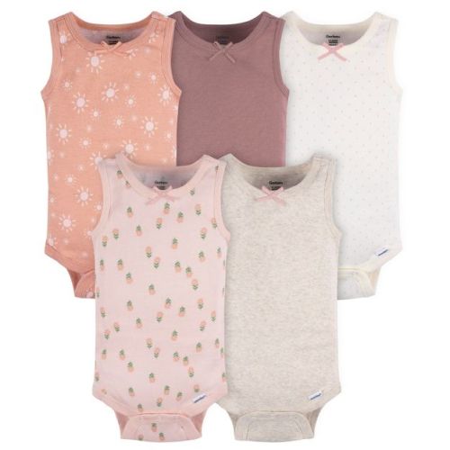 Gerber Baby Girls' Sleeveless Onesies® Bodysuits, 3-6 Months, Flowers, 5-Pack