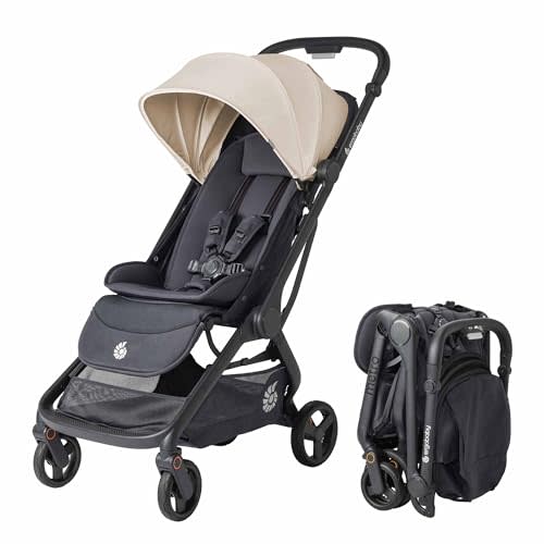 Ergobaby Metro 3 All in One Compact Baby Stroller - Lightweight Travel Stroller - Easy One-Hand Fold for Overhead Airplane Storage (Carries up to 50 lbs) - Car Seat Compatible - Natural Beige