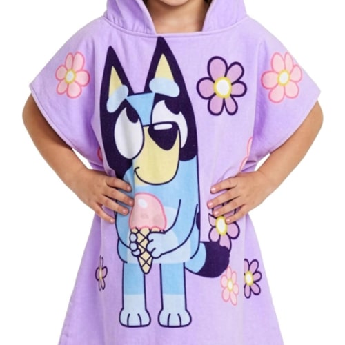 Bluey Beach Towel Hooded Kids Purple