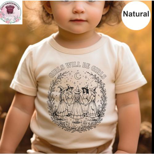 Hallowen Retro Girls Will Be Girls Witch Baby Bodysuit, Witchy Vibes Youth Tee