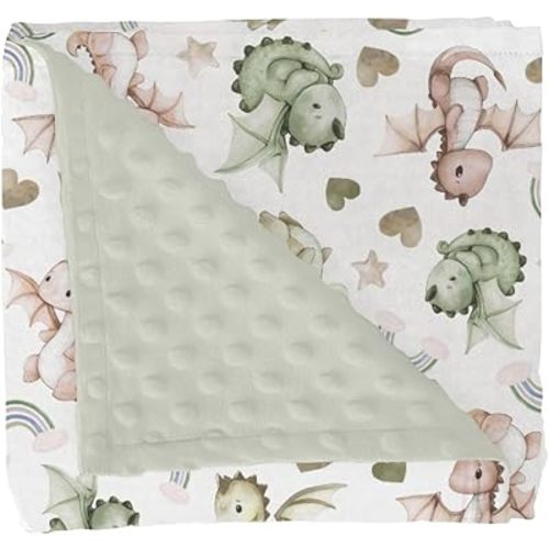 Fairytale Dragon Love Stars Rainbow Baby Blankets for Girl Boy Baby Dragons Soft Mink with Dotted Backing Double Layer Swaddle Blanket Fantasy Animal Bed Throws for Newborn Toddler Nursery 30x40