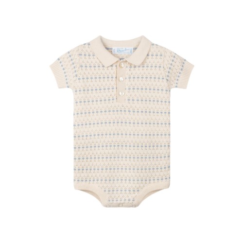 Floral Jacquard Pointelle Knit Cotton Polo Bodysuit