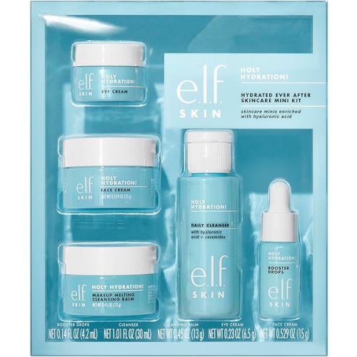 e.l.f. SKIN Holy Hydration! Hydrated Ever After Skincare Mini Kit, Cleanser, Makeup Remover, Moisturizer & Eye Cream For Hydrating Skin, Airplane-Friendly Sizes