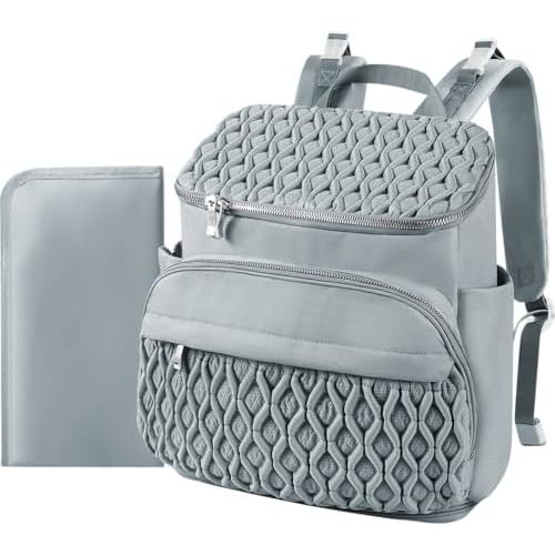Baby Diaper Bag, Multi-Function Baby Bag for Mom Dad, Diaper Backpack with Changing Pad Stylish Pañaleras para Bebe Stroller Straps, Newborn Baby Essentials Must Haves for Women Grey Green