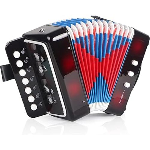 Lotkey 7 Key Kids Accordion, 3 Bass Mini Accordion Instrument, Lightweight and Durable Portable Design for Students, Children, Beginners to Practice (Black)