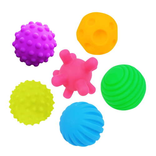 6-Pack Baby Sensory Balls - Soft Textured Teething & Bath Toys for Infants, Tactile Sound Development with Food-Grade TPU, Interactive Learning Toy 0-12 Months