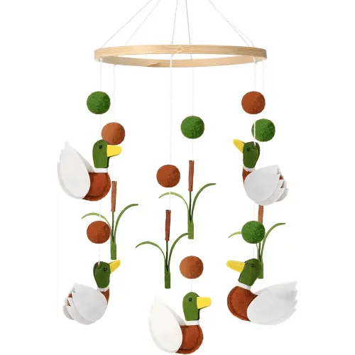 Mallard Duck Baby Mobile for Crib Nursery Felt Wooden Wild Mallard Duck Hanging Decor for Infant Mobile Crib Newborn Gift for Boys Girls Stuff Neutral