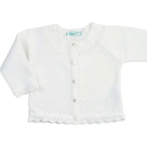 Pointelle Ruffle Knit Cardigan Pink