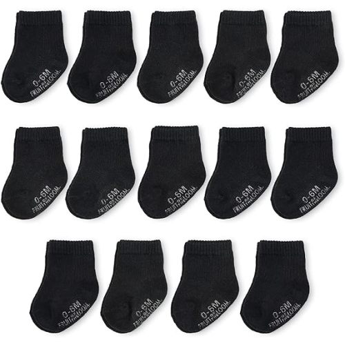 Fruit of the Loom Baby 14-Pack Grow & Fit Flex Zones Cotton Stretch Socks - Unisex, Girls, Boys