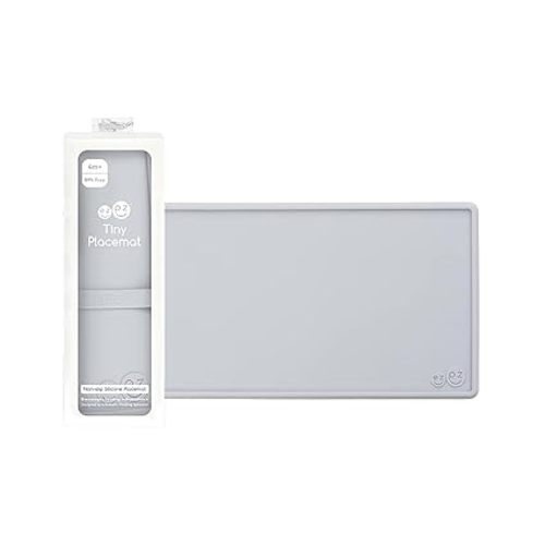 ezpz Tiny Placemat (Pewter) - 6 Months+ - Non-Slip, 100% Silicone Placemat for Infants and Toddlers - Fits on Most Highchair Trays - Rolls-Up - Baby Led Weaning Supplies