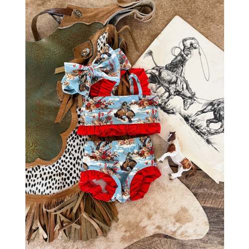Desert Buckaroo Cowboy Two Piece Ruffle Swimsuit (Minis) – theFRINGEDpineapple
