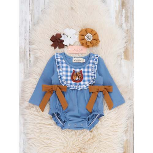 Lucky Horse Embroidered Ruffle Romper