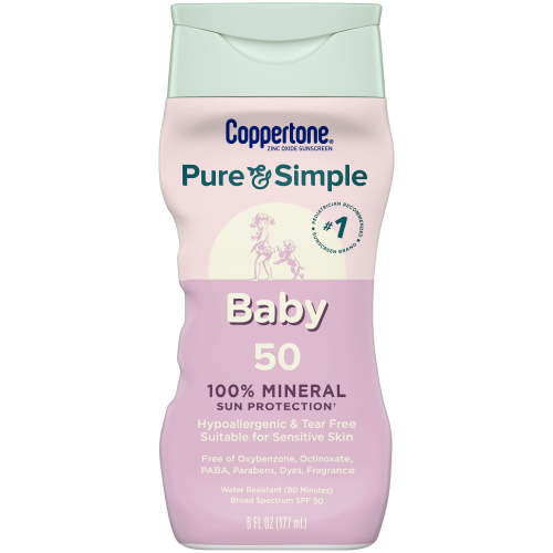 Coppertone Pure and Simple Baby Sunscreen Lotion SPF 50, 6 fl oz Bottle
