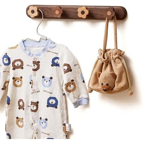 Kids Coat Rack Wall Mount - Wood Cute Flower Coat Hooks for Hanging Clothes,Purse,Robe,Towels,Backpack,Modern Decorative Walnut Wall hooks Heavy Duty Hanger for Girls Nursery,Bathroom,Entryway&Bedroom