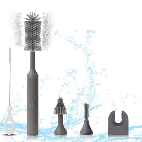 Electric Bottle Brush Set with Rechargeable Electric Bottle Brush Cleaner and Replaceable Silicone Bottle Brush and Straw Brush Cleaner, Waterproof Multi-Purpose Cleaning Brush