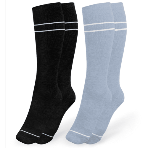 Kindred Bravely Maternity Compression Socks 2-Pack | Graduated Compression Socks for Circulation Pregnancy Travel (Stone Blue & Black, Large)