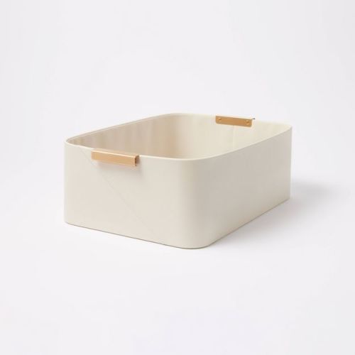 Faux Leather Folio Bin with Metal Handles Ivory - Threshold™: Decorative Storage Basket, Rectangle, Spot Clean