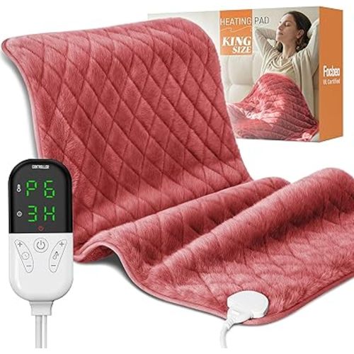 Electric Heating Pad for Pain Relief - 35"x20" King Size, Soft Velvet, Moist & Dry Heat, Adjustable Temperature, Auto Shut-Off, Machine Washable, Ideal for Back, Neck, Shoulder & Menstrual Cramps