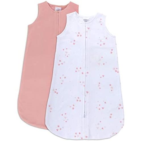 Ely's & Co. Baby Wearable Blanket│Sleep Bag 2-Pack Set - 100% Interlock Knit Cotton for Baby Girl from 6-12 Months (Dusty Rose Stars & Solid Dusty Rose)