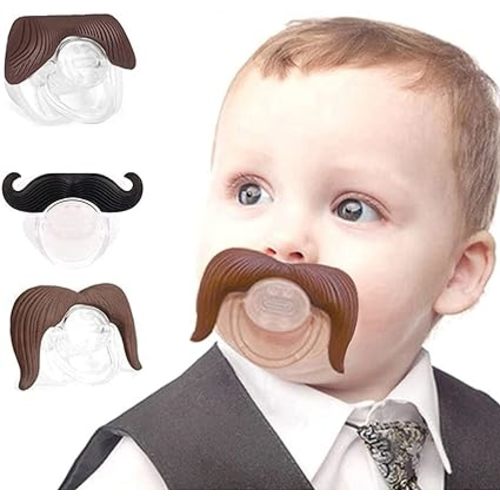 3Pcs Mustache Pacifier for Baby, Gentleman Mustache Pacifier Cute Novelty Baby Stuff for Newborn Infant, BPA Free Latex Free Made with Soft Silicone (Coffee&Black)