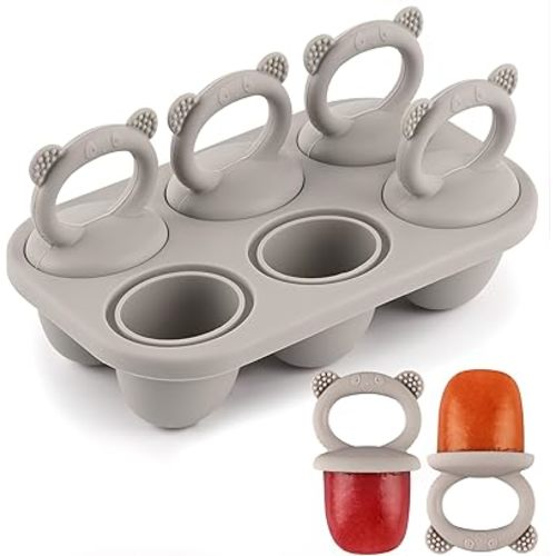 Moukiween Toddler Popsicle Molds Baby Food Storage Containers Suitable for Fresh Frozen Fruit Puree and Yogurt Ice Cream with Handle Food Freezer Trays (Grey)