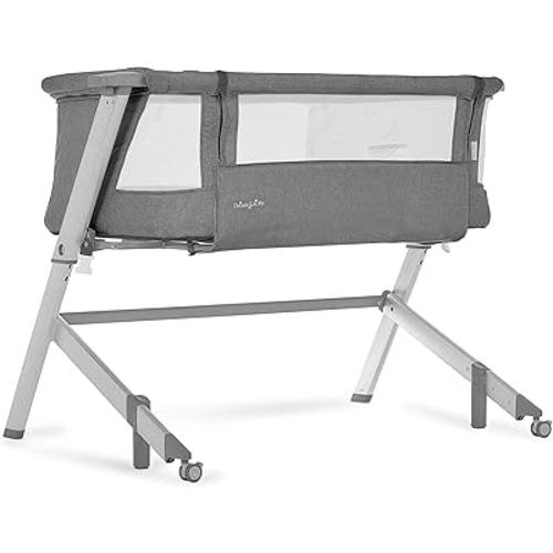 Dream On Me Skylar Bassinet and Bedside Sleeper, Adjustable Heights, Breathable Mesh Sides, Plush Mattress Pad, Wheels with Safety Locks & Tool-Free Assembly, Compact Fold & Travel Bag - Grey