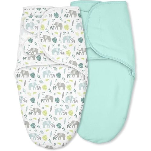CIVARUA KIDS Baby Swaddles for Newborn Organic Cotton,Soft & Snug Newborn Velcro Swaddle 0-3 Months Sleep Sack Helps Calm Startle Reflex, 2-Pack Wrap Nursery Swaddling Blankets Sage Elephant