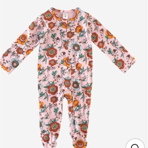 long sleeve two way zipper footie | chinoiserie floral | organic cotto – kate quinn