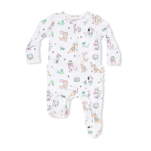 2-Way Zip Ruffle Footie, Country Club Dogs Pink