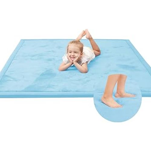 Baby Play Mat for Floor,1.3" Thick Memory foam Tummy Time Mat for Toddlers,Infants,kids,Water-Repellent Soft Nursery Rug,Extra Large Non Slip for Crawling&Yoga,Tatami Style for Living Room(Light Blue)