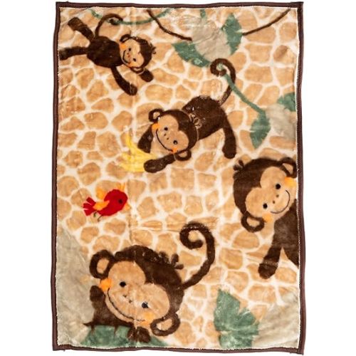 Fleece Plush Soft Throw Blanket - Lightweight Crib Blanket for Baby Bed Lounger - Fuzzy Warm Cozy Toddler Blanket for Daycare Preschool Naptime, 43" X 30" (Playing Monkey)