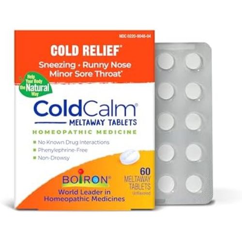 Boiron ColdCalm Tablets for Relief of Common Cold Symptoms Such as Sneezing, Runny Nose, Sore Throat, and Nasal Congestion - Non-Drowsy - 60 Count