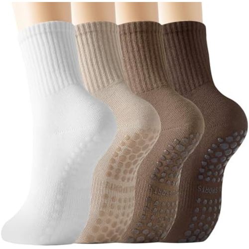 BISOUSOX Pilates Socks with Grips for Women, Ankle & Crew Grippy Socks for Yoga, Barre, Lagree, Gym, Home & Hospital