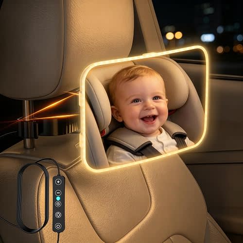 Baby Mirror for Car, LED Light Mirror for Baby in Car Back Seat